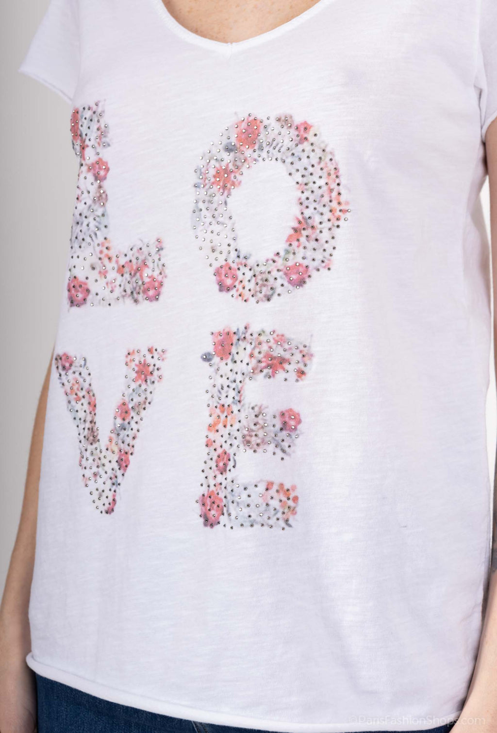 MYPILSW T-shirt printed in Love with Rhinestone White
