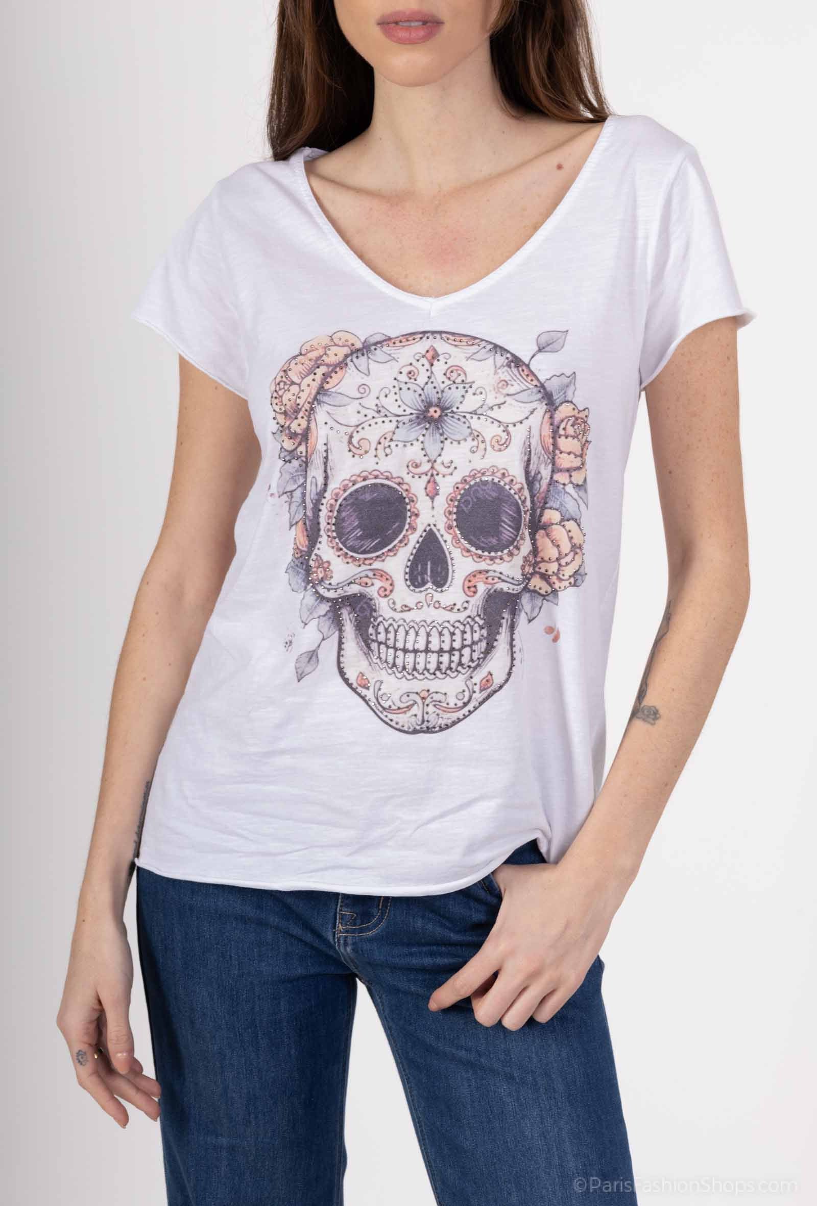 MYPTHRW Printed t-shirt with tattoo head and rhinestones White