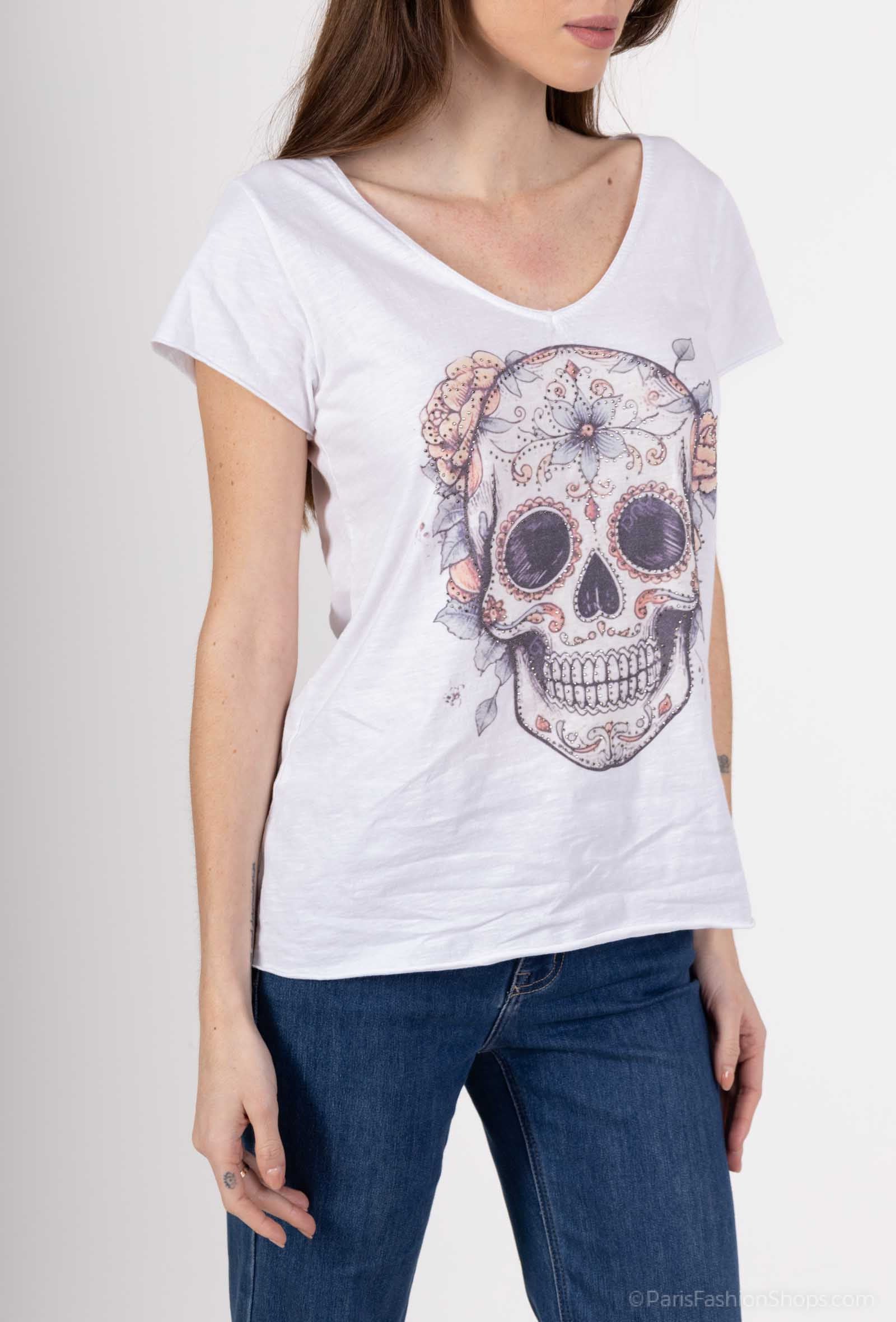 MYPTHRW Printed t-shirt with tattoo head and rhinestones White