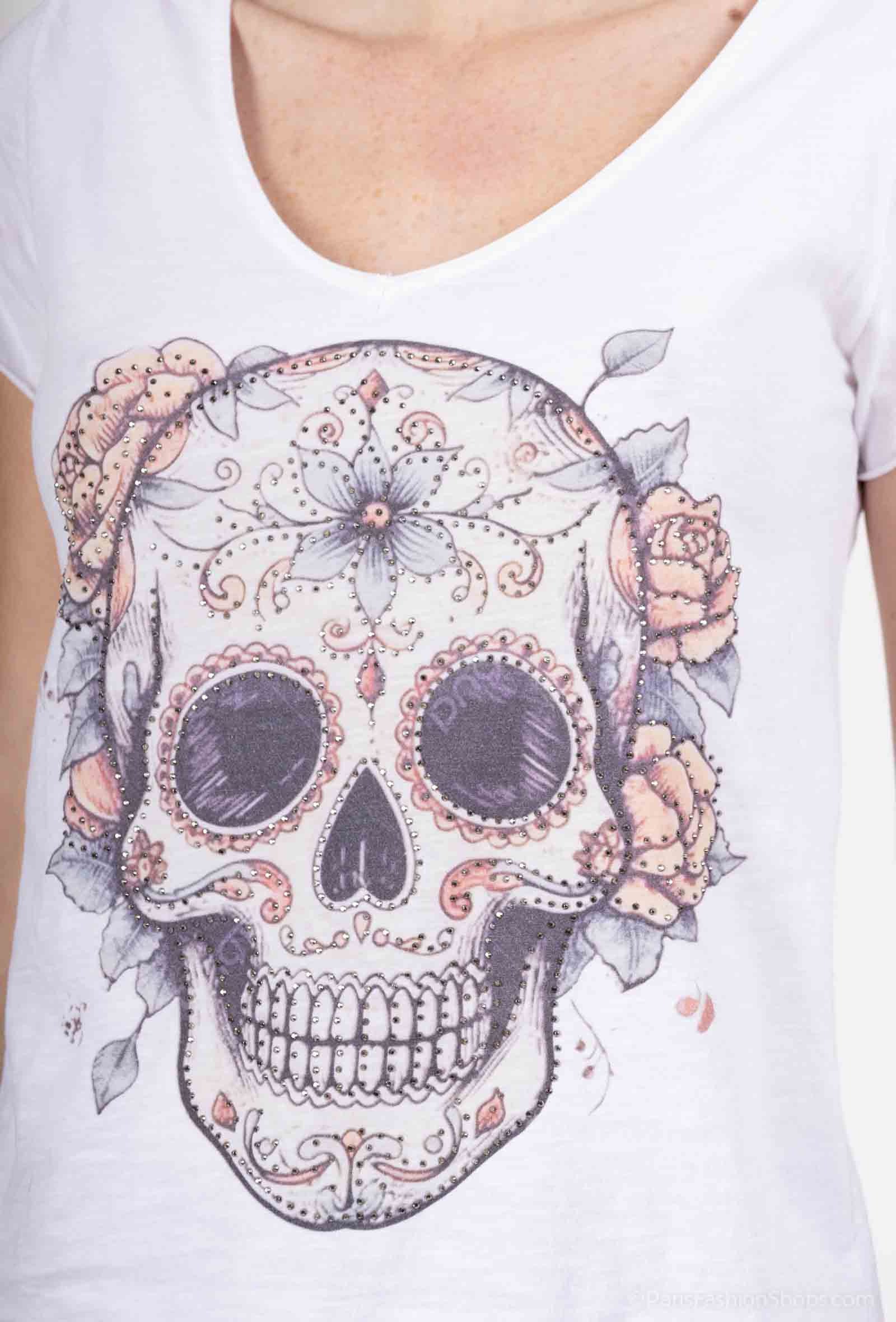 MYPTHRW Printed t-shirt with tattoo head and rhinestones White