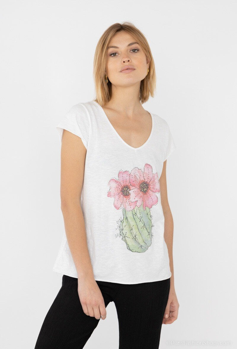 MYISW T-shirt Rhinestone Print White