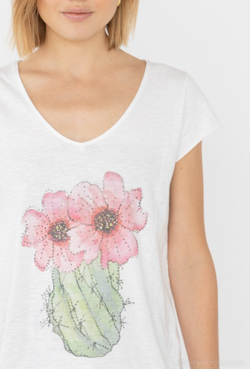 MYISW T-shirt Rhinestone Print White
