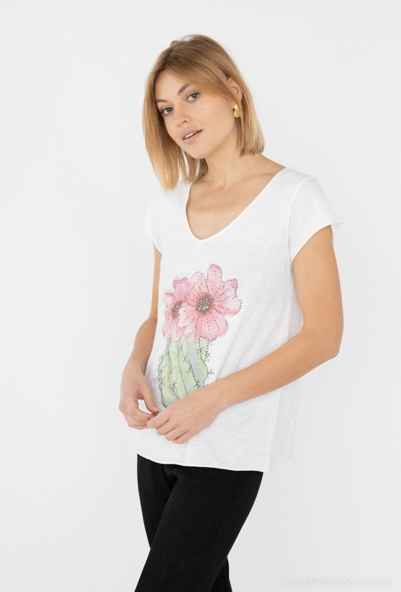 MYISW T-shirt Rhinestone Print White