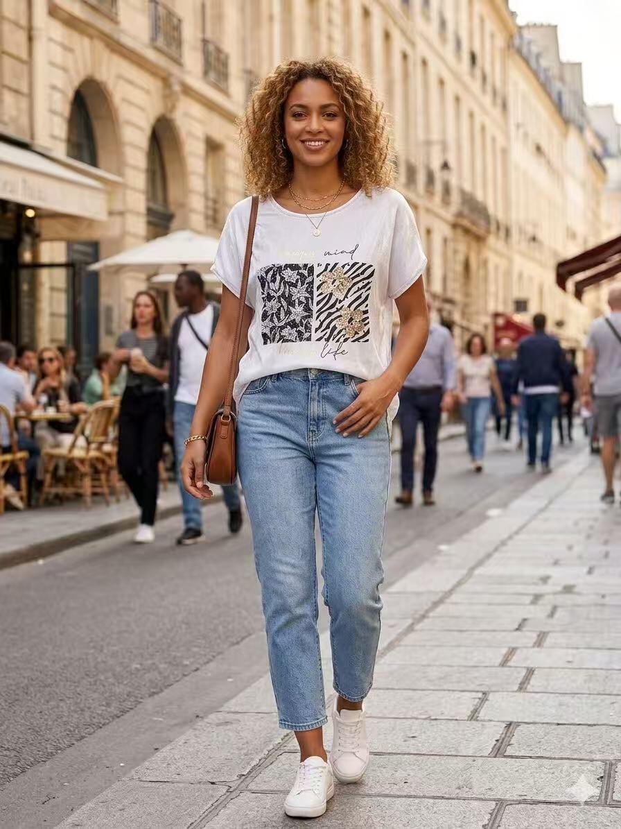 ZOT078WH Abstract Mixed Cotton T-Shirt White