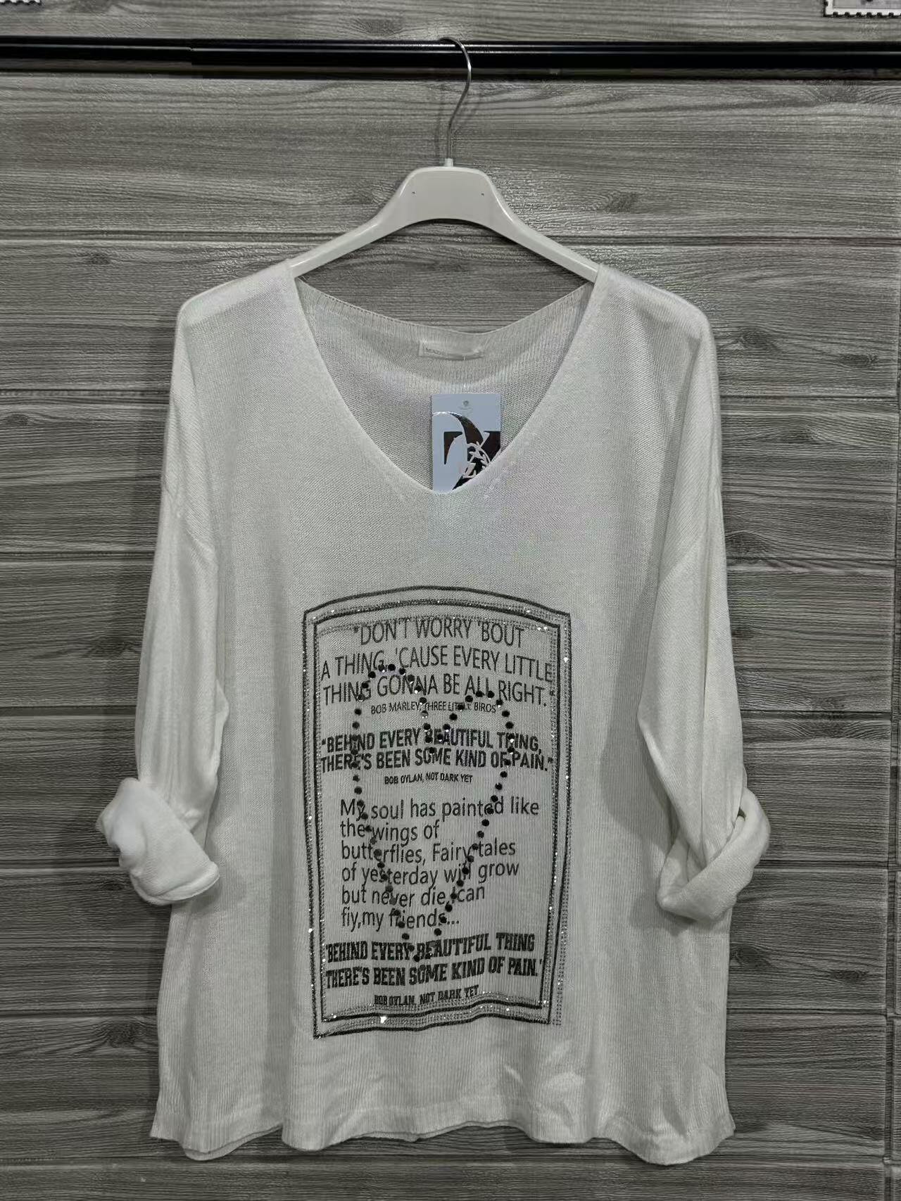 ZOT077WH Poetry Print Cotton Top White