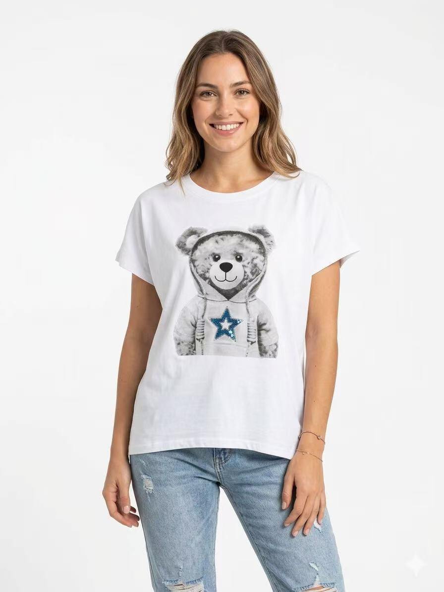 ZOT070WH Teddy Bear Cotton T-Shirt White