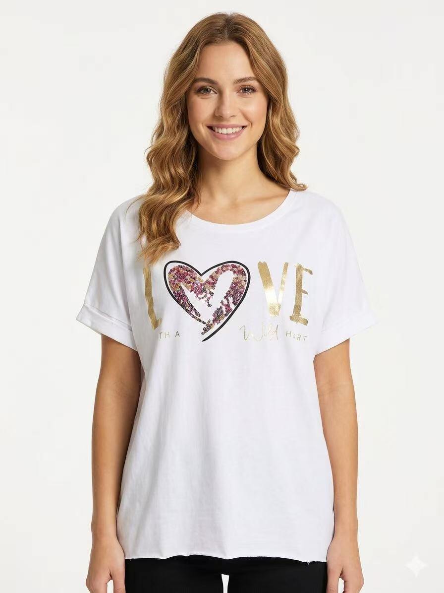 ZOT066WH Love Animal Print Cotton T-Shirt White