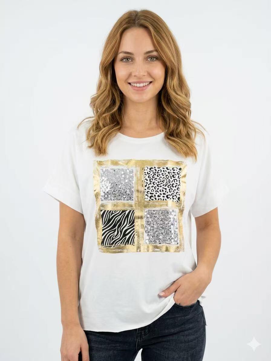 ZOT065WH Collage Print Cotton T-Shirt White
