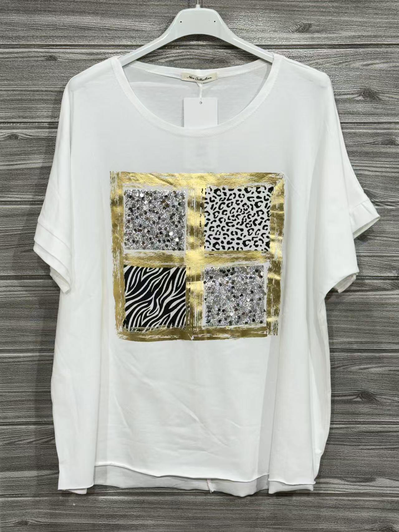 ZOT065WH Collage Print Cotton T-Shirt White