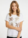 ZOT064WH Gold Floral Cotton T-Shirt White