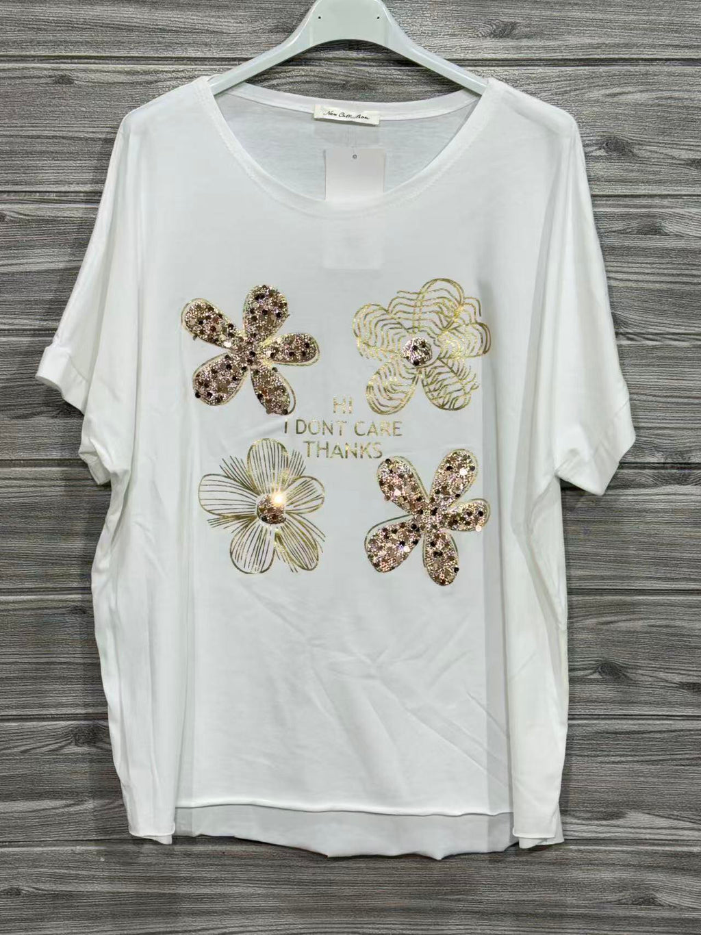 ZOT064WH Gold Floral Cotton T-Shirt White