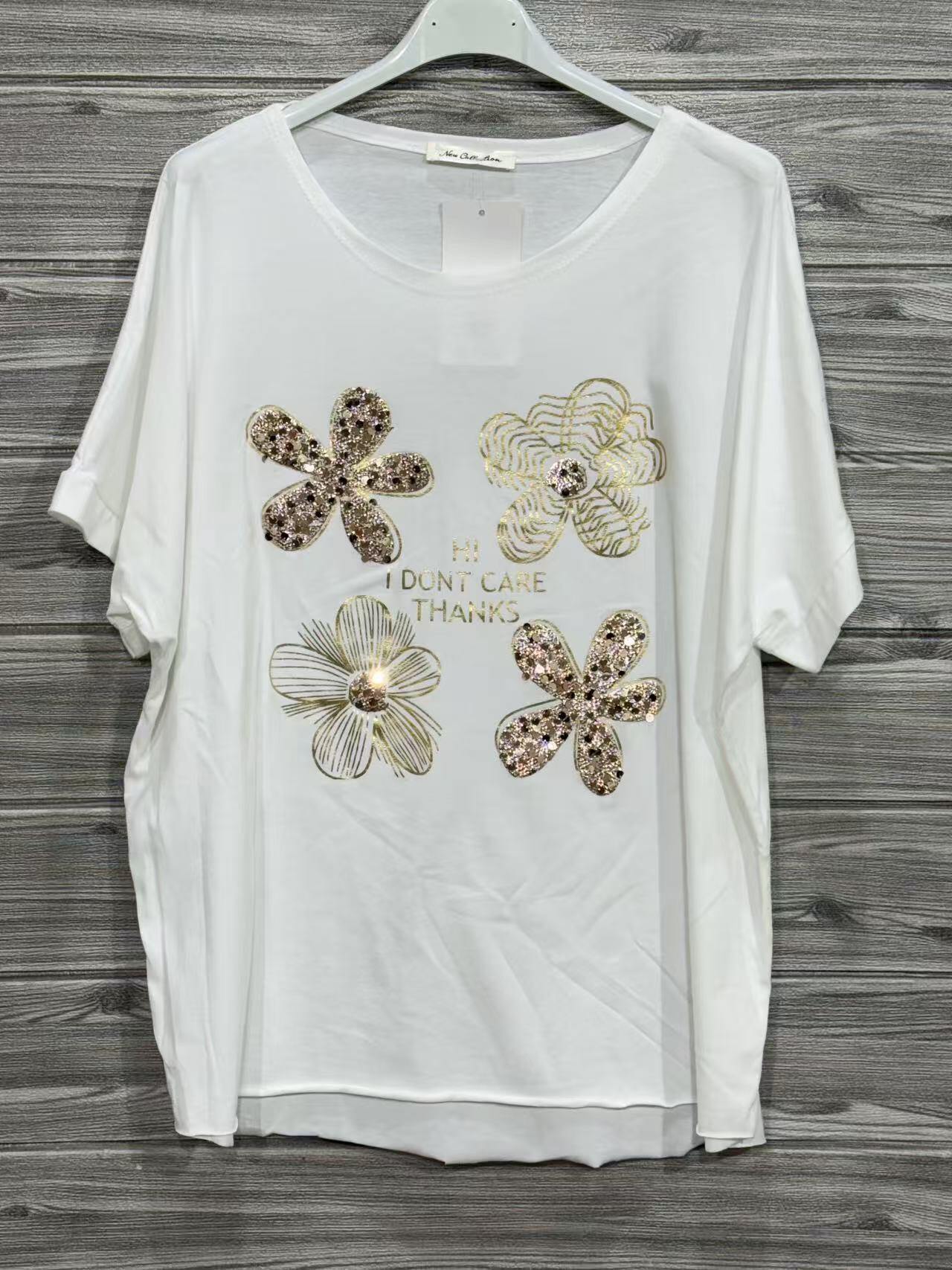 ZOT064WH Gold Floral Cotton T-Shirt White