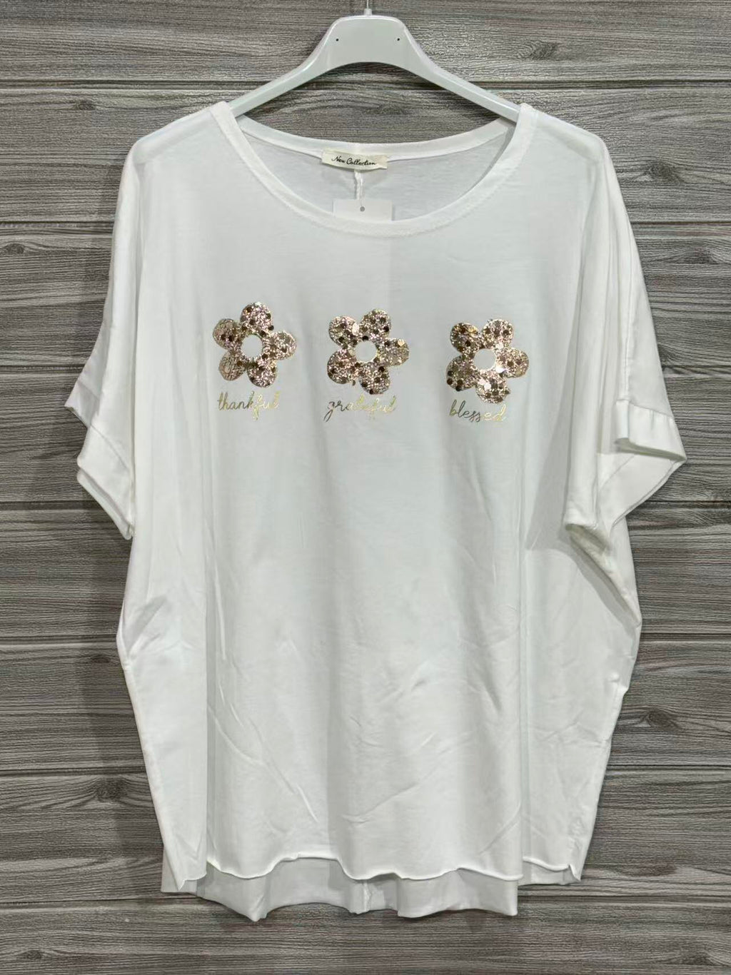 ZOT057WH Star Print Cotton T-Shirt with Lace White