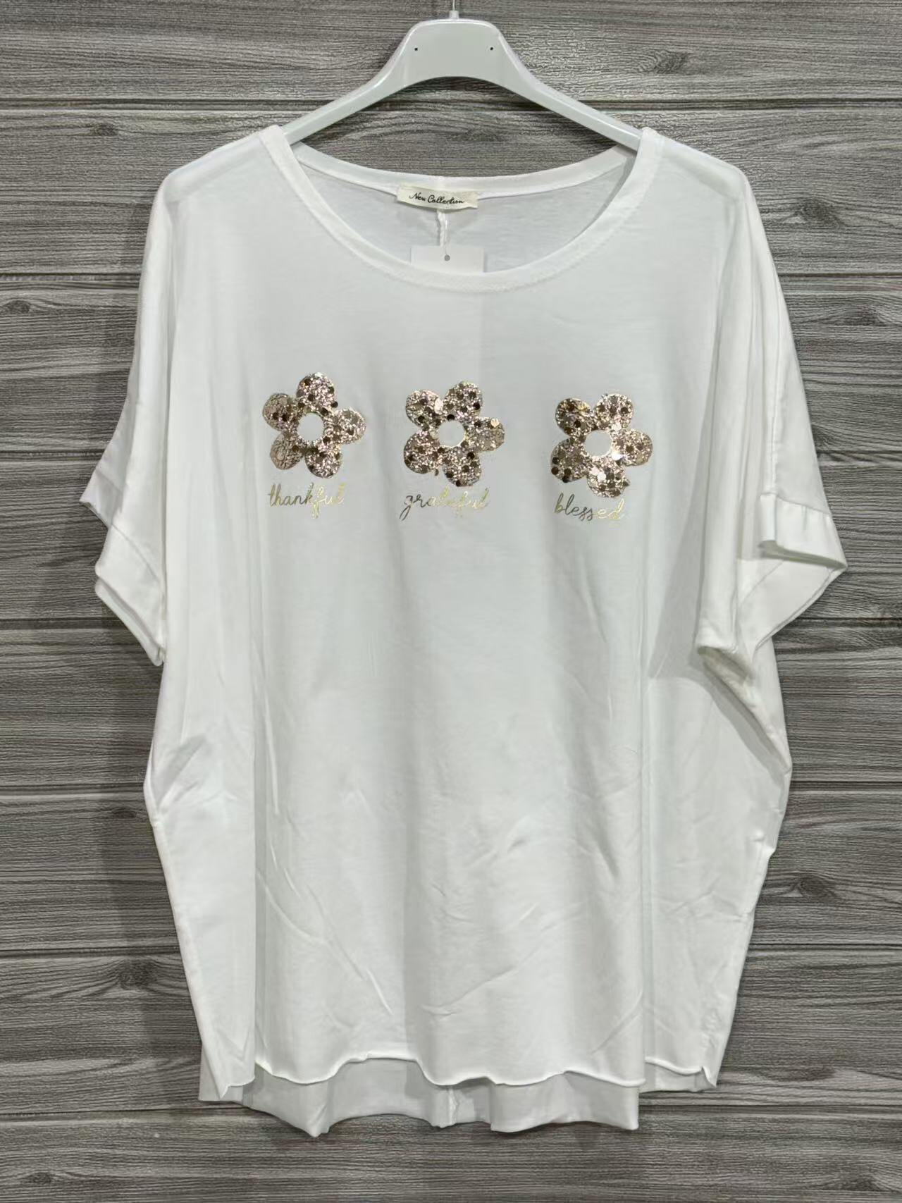 ZOT057WH Star Print Cotton T-Shirt with Lace White