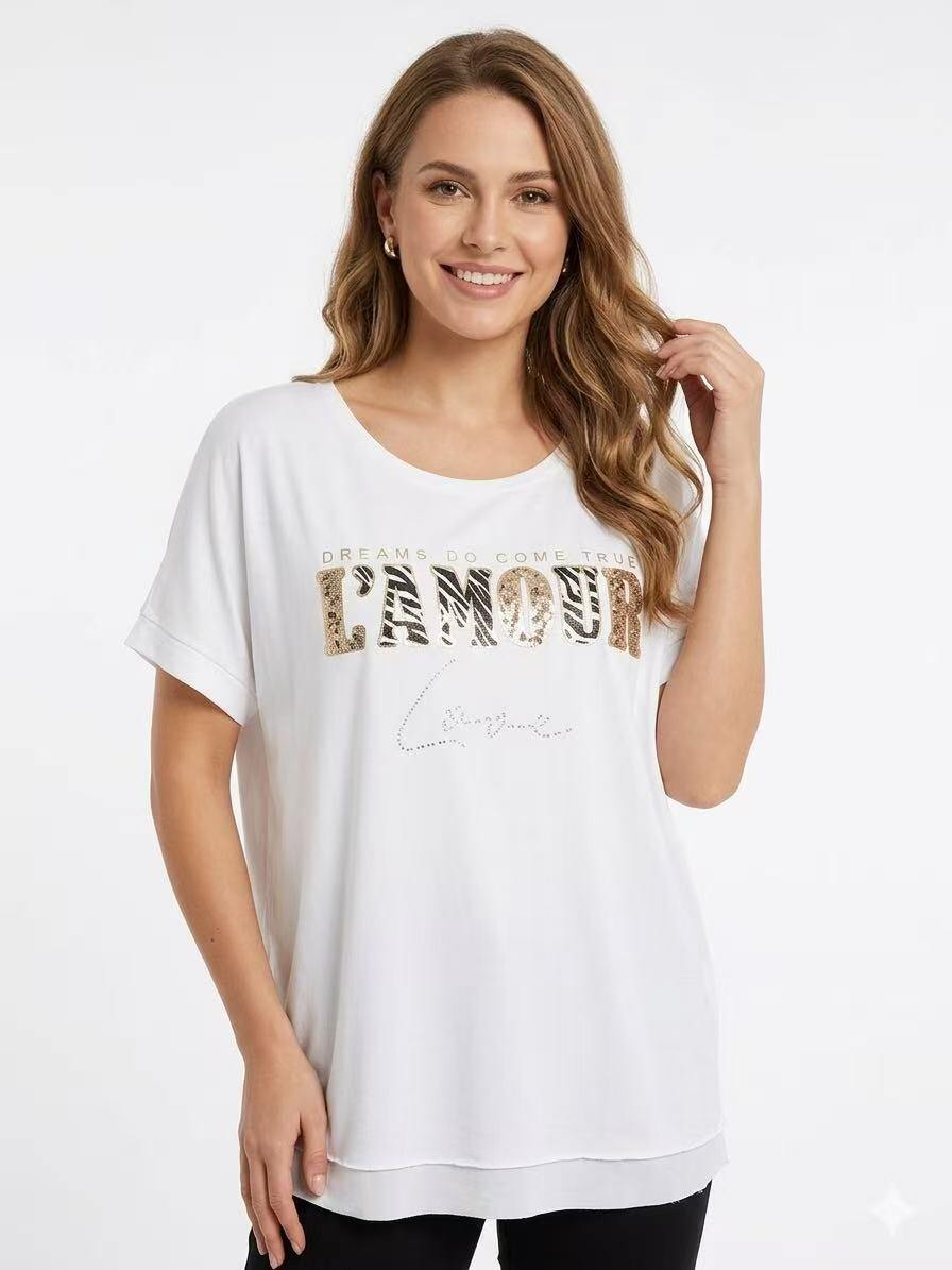 ZOT054WH L'Amour Leopard Cotton T-Shirt White