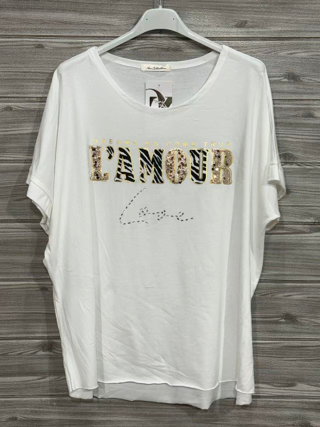ZOT054WH L'Amour Leopard Cotton T-Shirt White