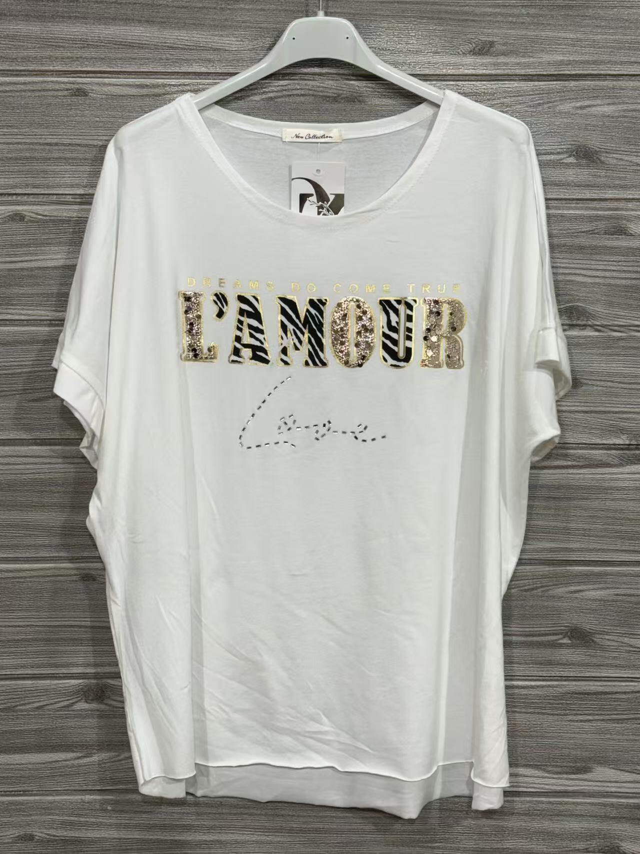 ZOT054WH L'Amour Leopard Cotton T-Shirt White