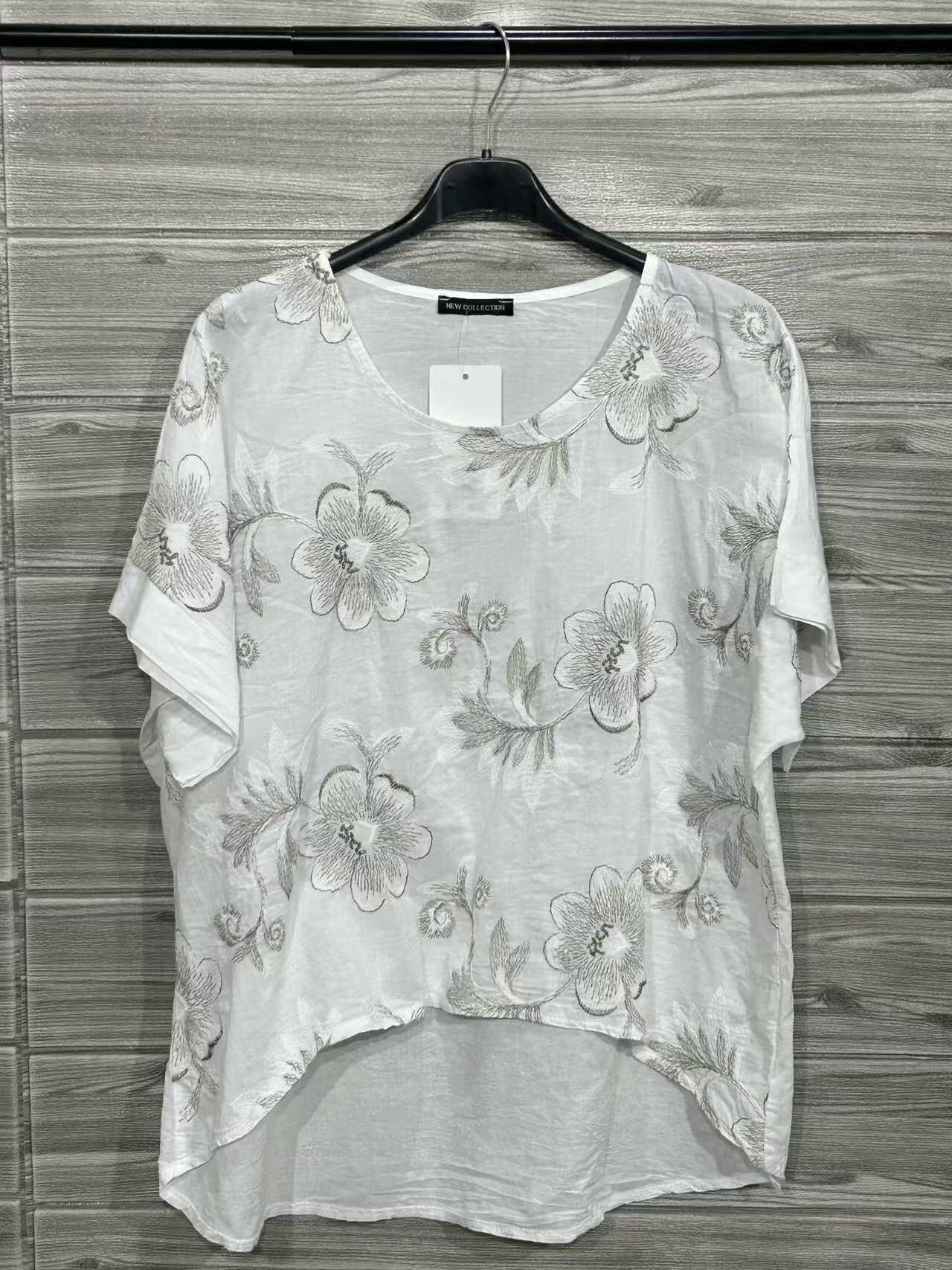 ZOT029WH Tonal Floral Cotton Top White