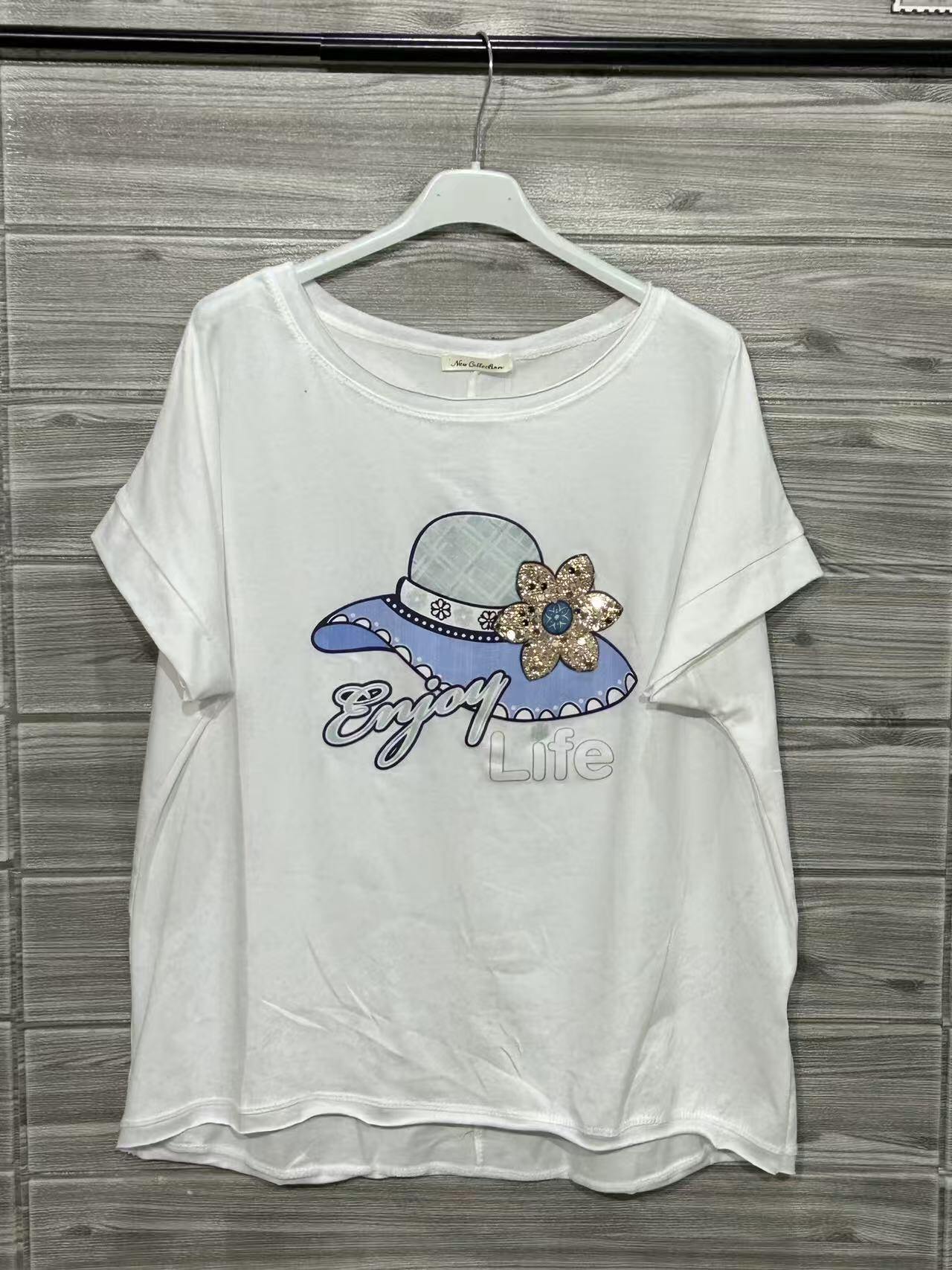 ZOT028WH Coastal Print Cotton Top White
