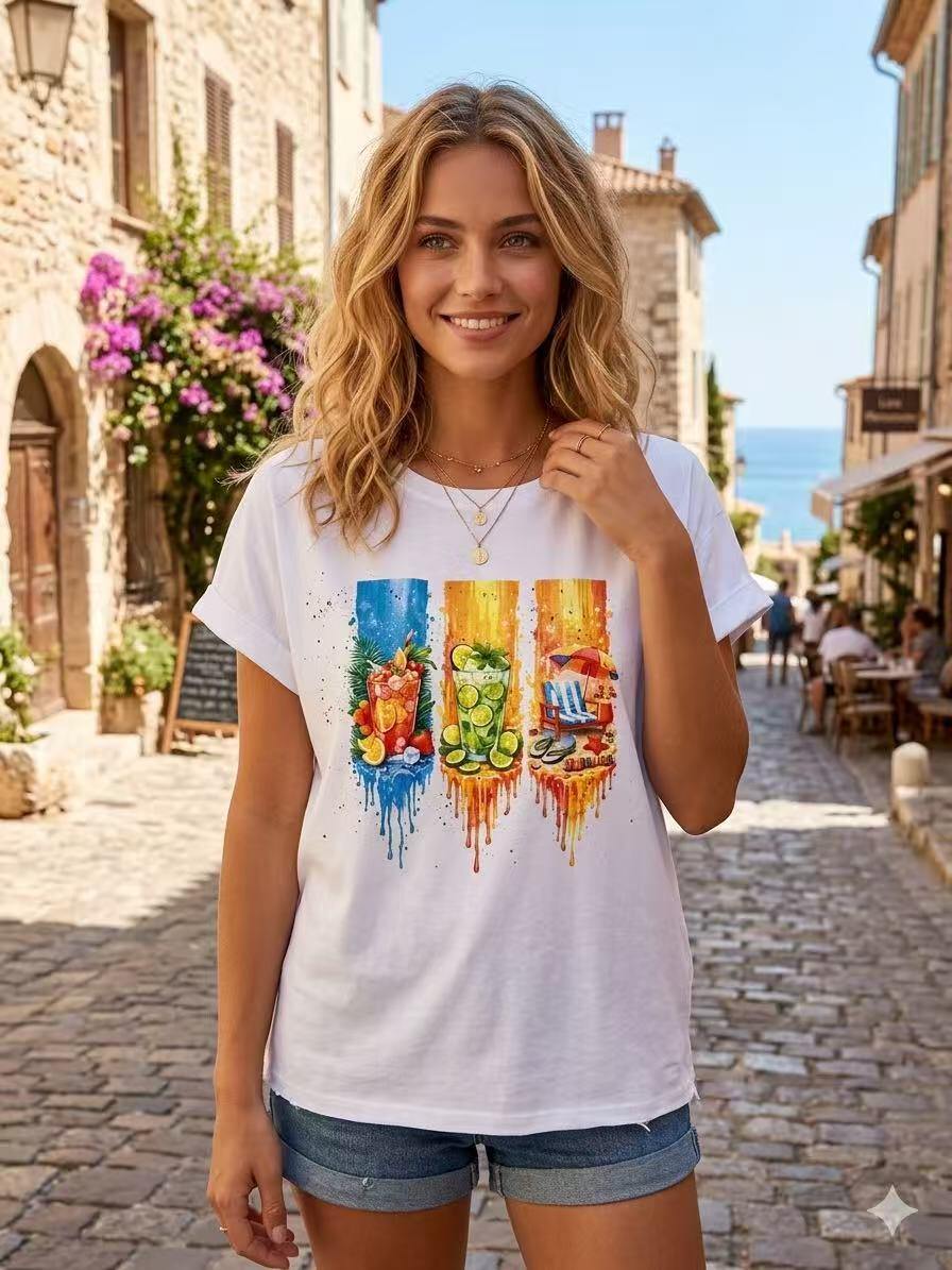 ZOT026WH Bottle Print Cotton T-Shirt White