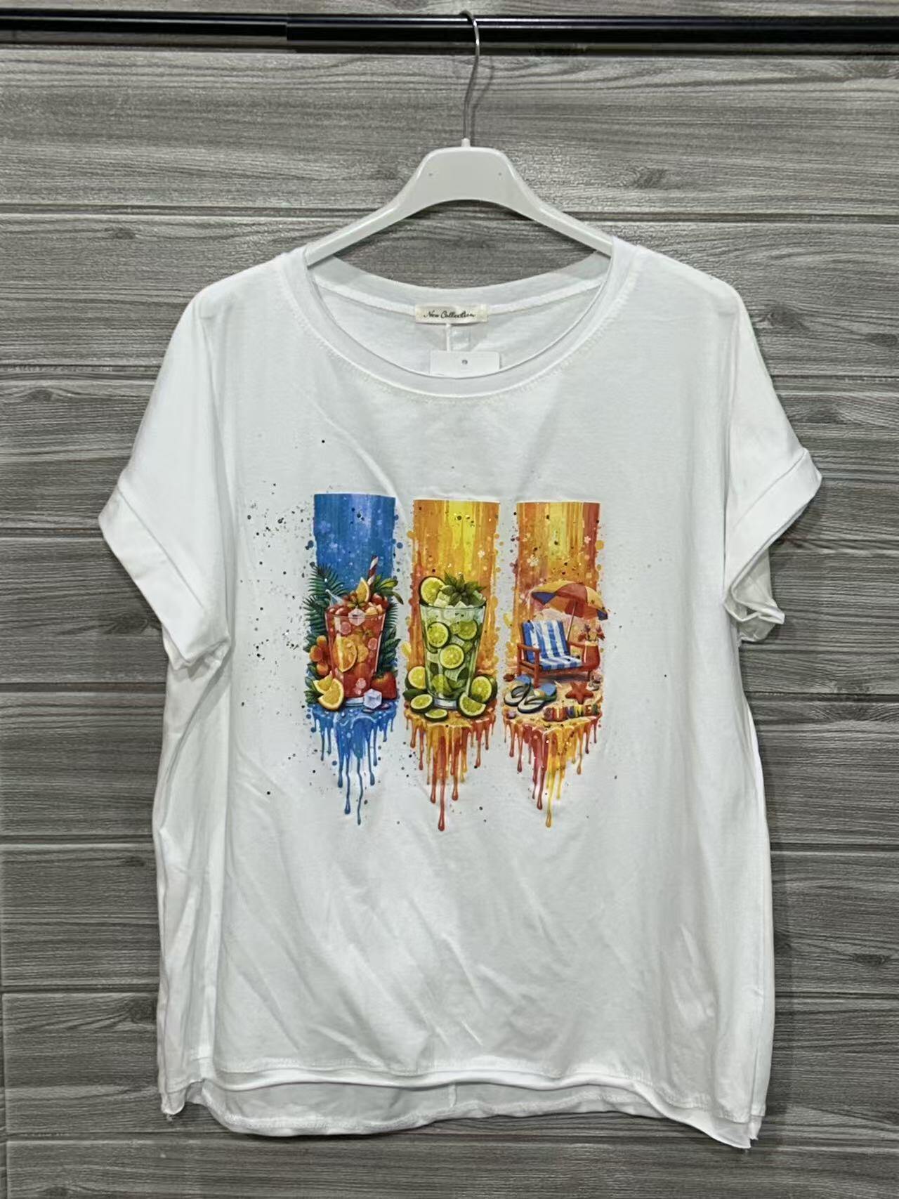 ZOT026WH Bottle Print Cotton T-Shirt White