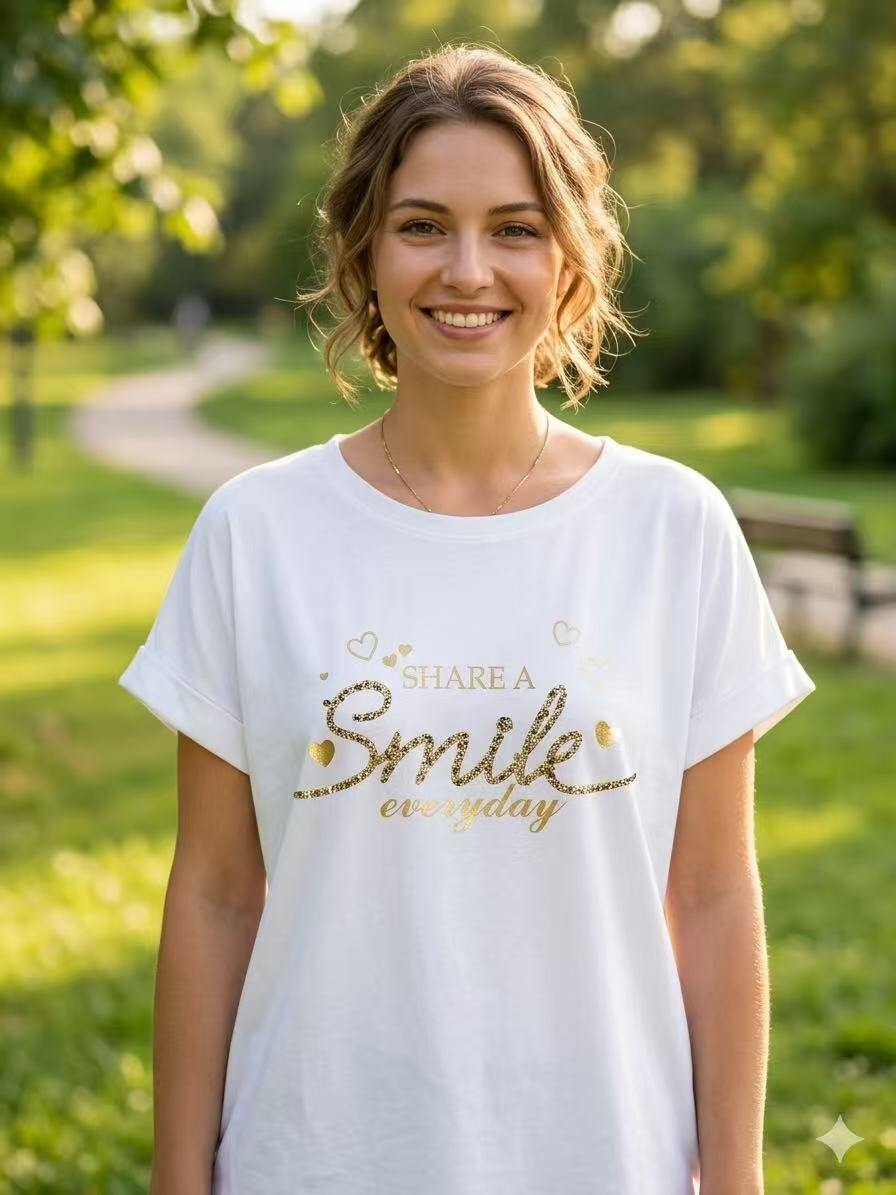 ZOT025WH Smile Print Cotton T-Shirt White