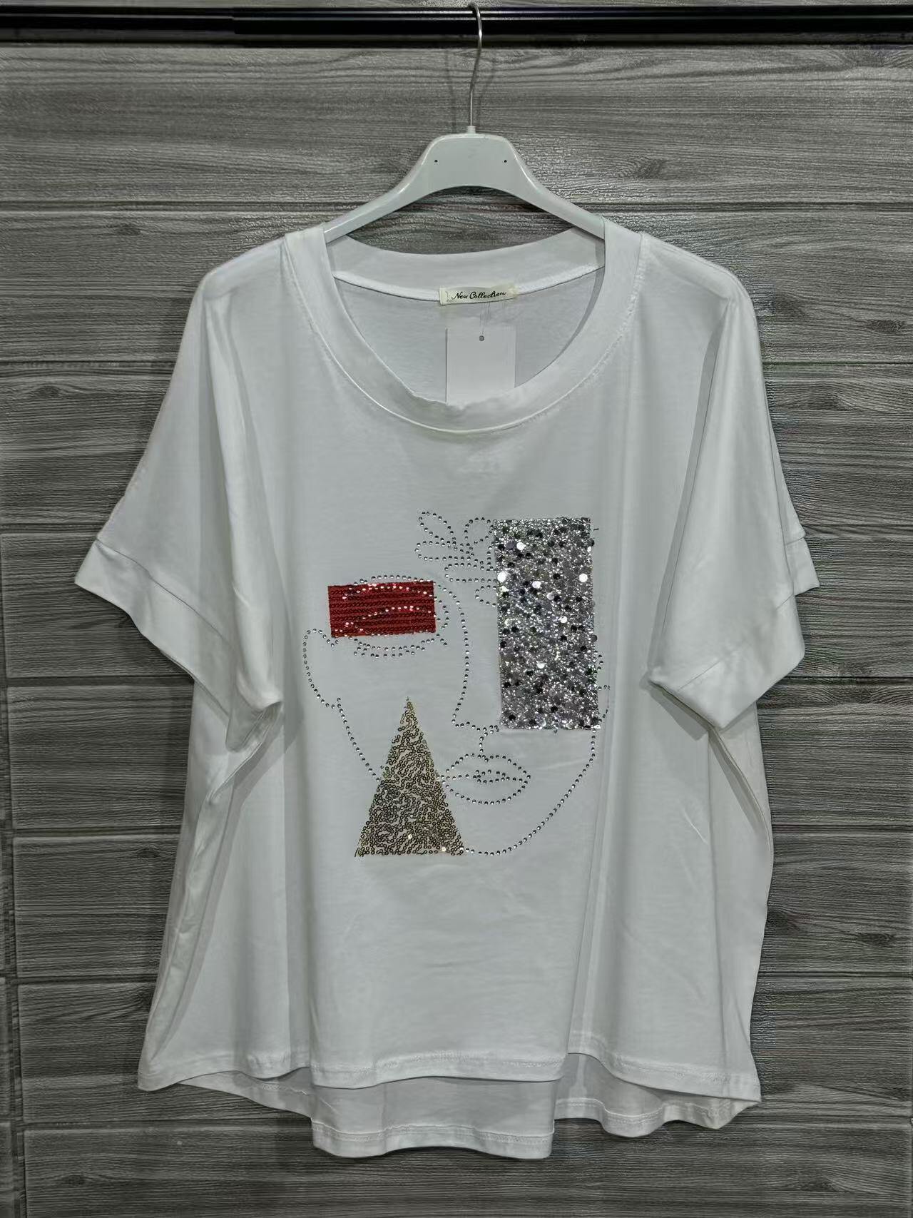 ZOT022WH Abstract Art Cotton T-Shirt White