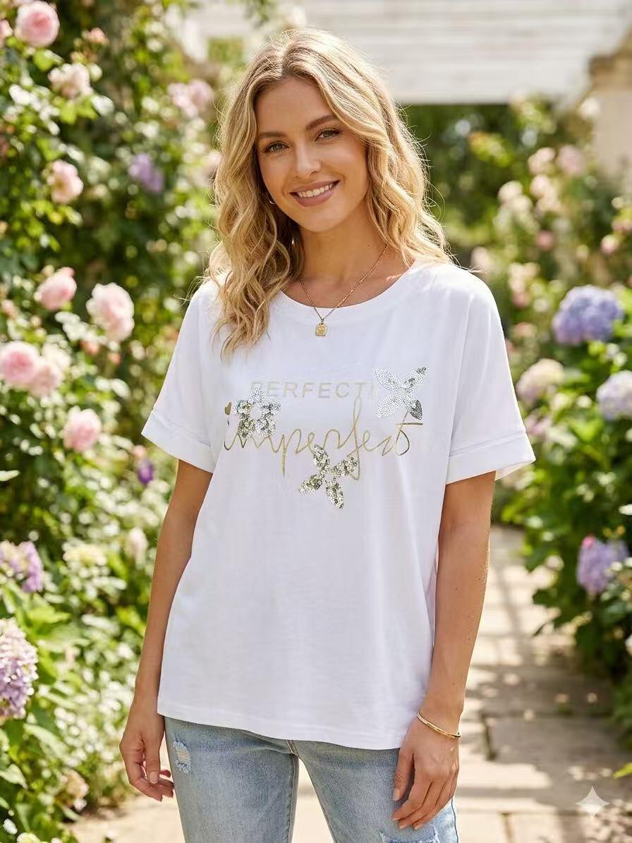 ZOT021WH Floral Chain Cotton T-Shirt White