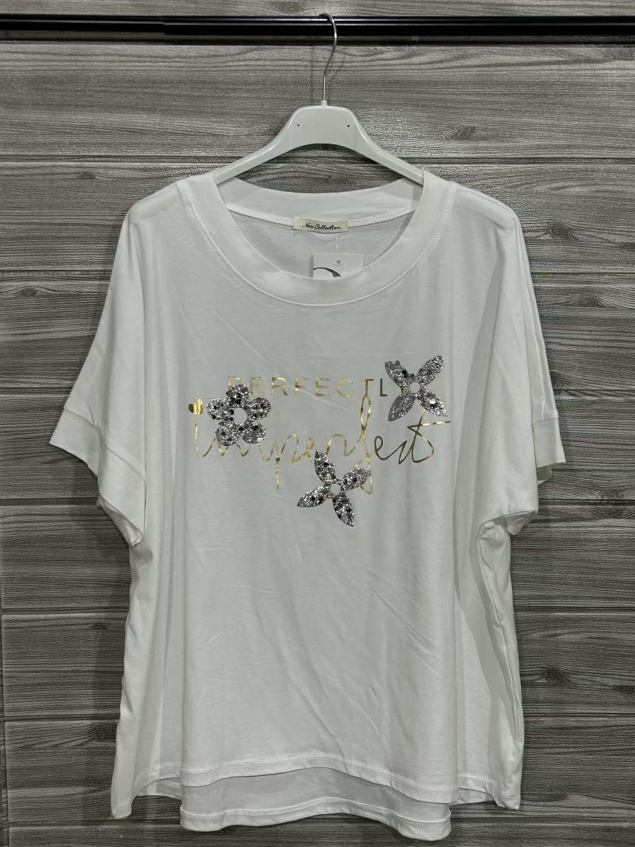 ZOT021WH Floral Chain Cotton T-Shirt White