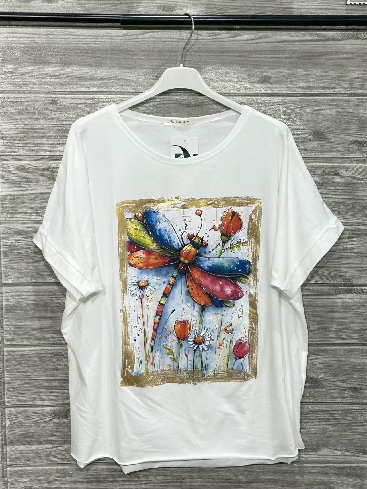 ZOT018WH Parrot Print Cotton T-Shirt White