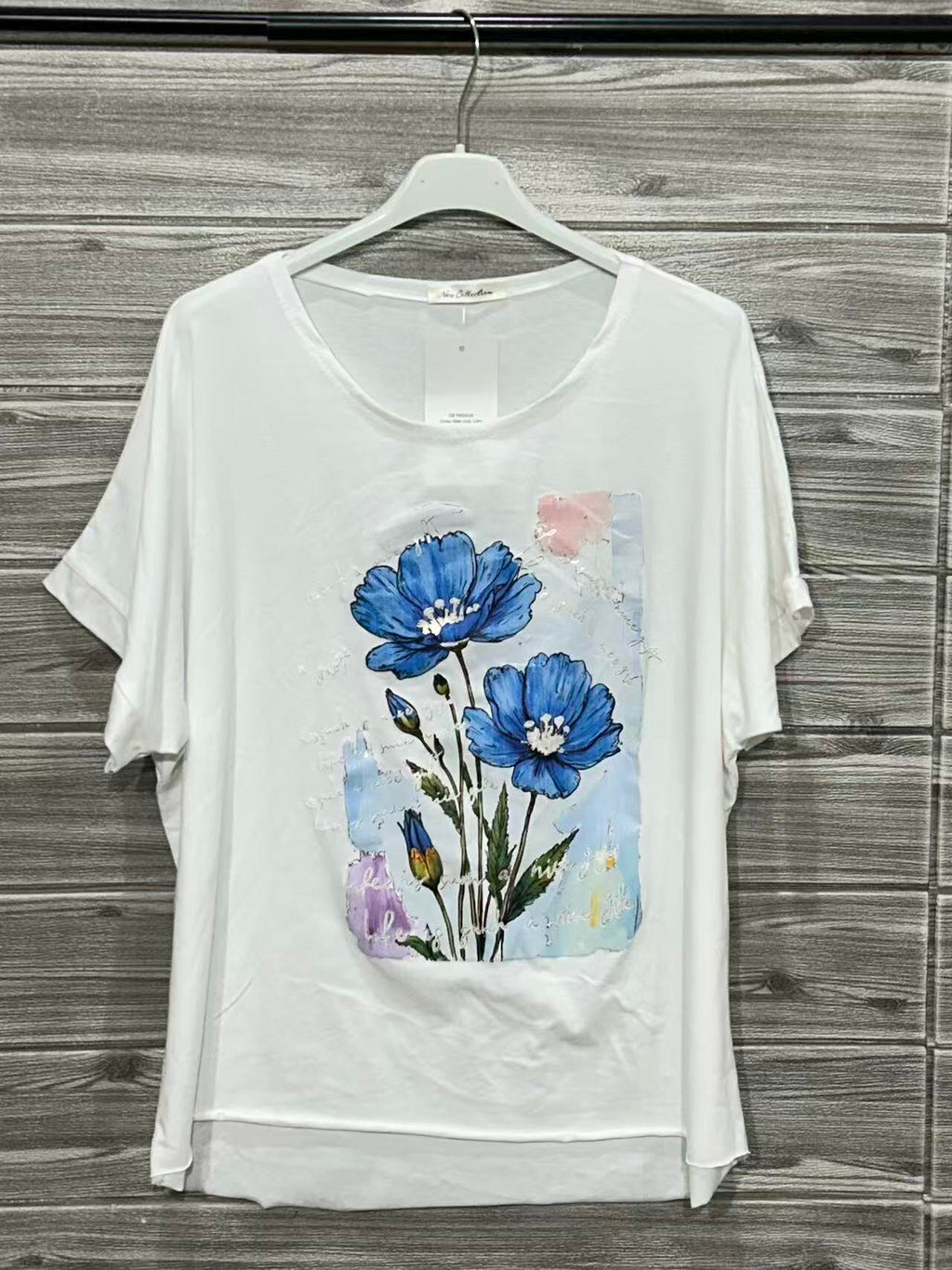ZOT015WH Blue Flower Cotton T-Shirt White