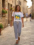 ZOT013WH Lemon Print Cotton T-Shirt White