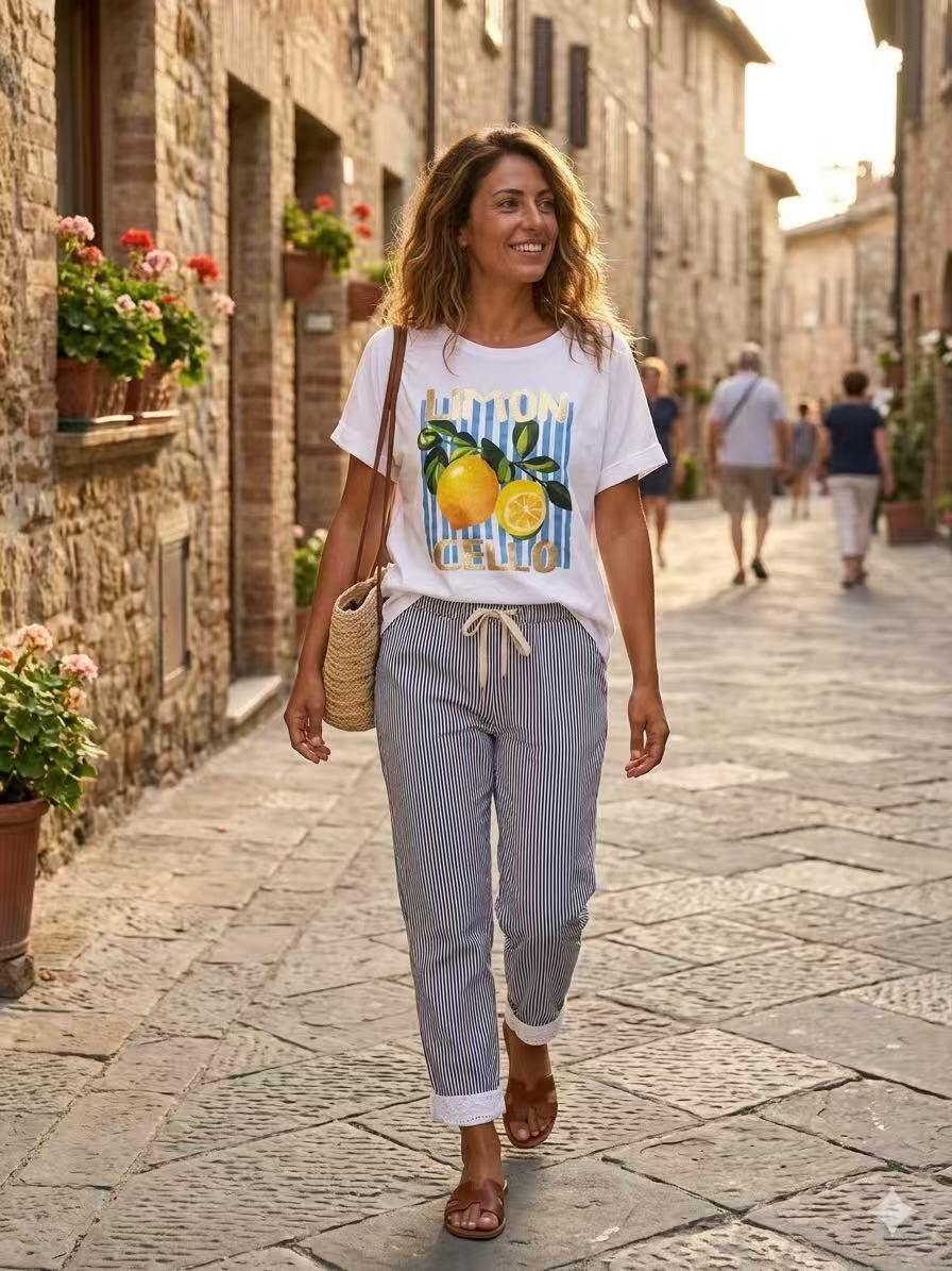 ZOT013WH Lemon Print Cotton T-Shirt White