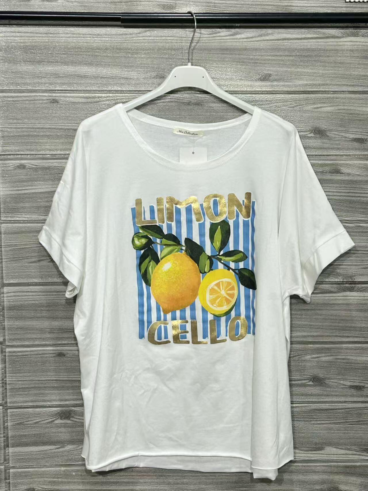 ZOT013WH Lemon Print Cotton T-Shirt White