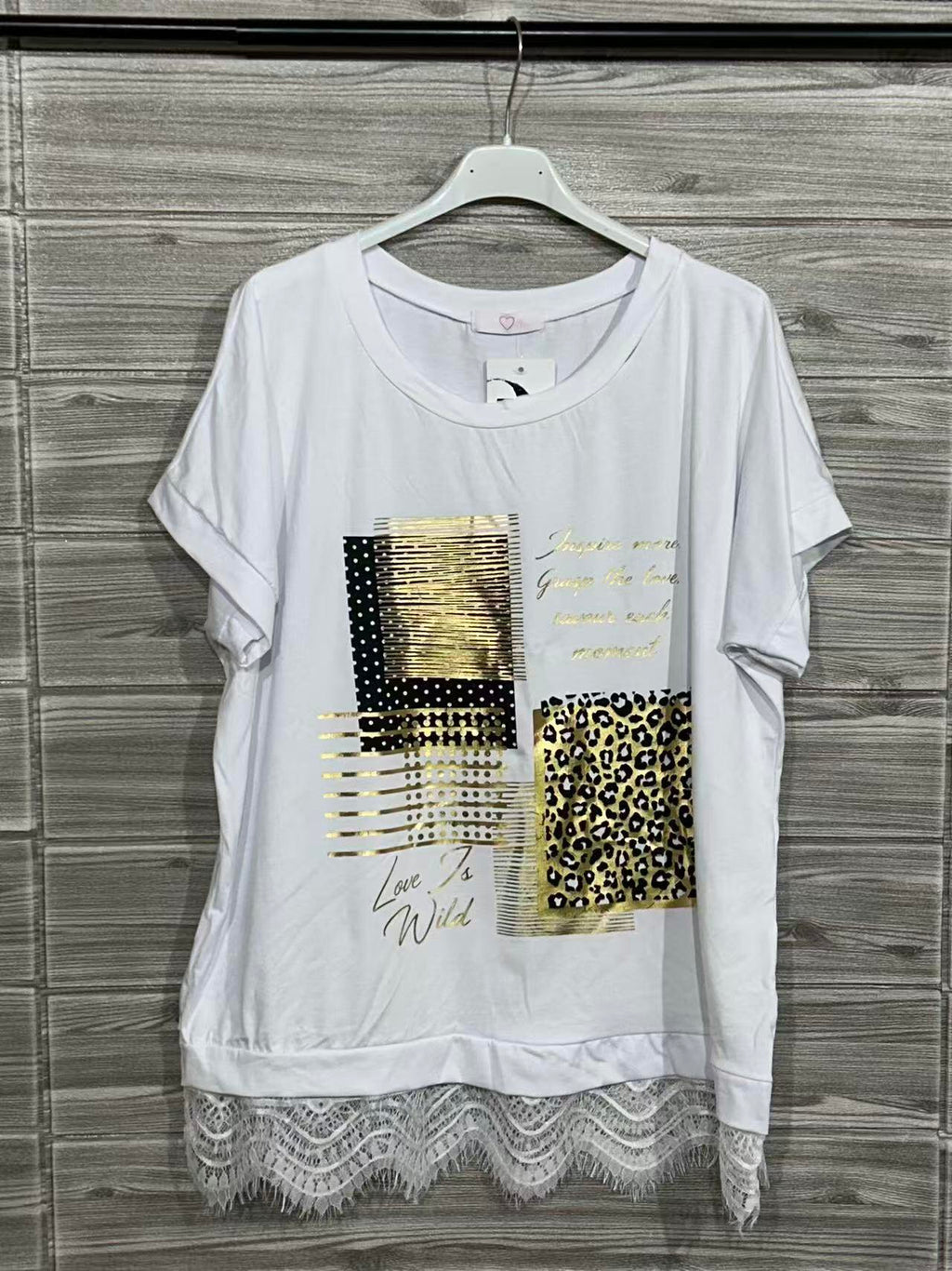 ZOT010WH Newsprint Cotton T-Shirt with Lace White