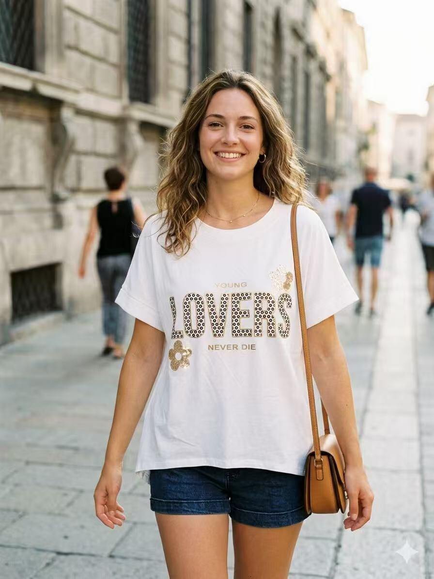 ZOT006WH Lovers Stars Cotton T-Shirt White