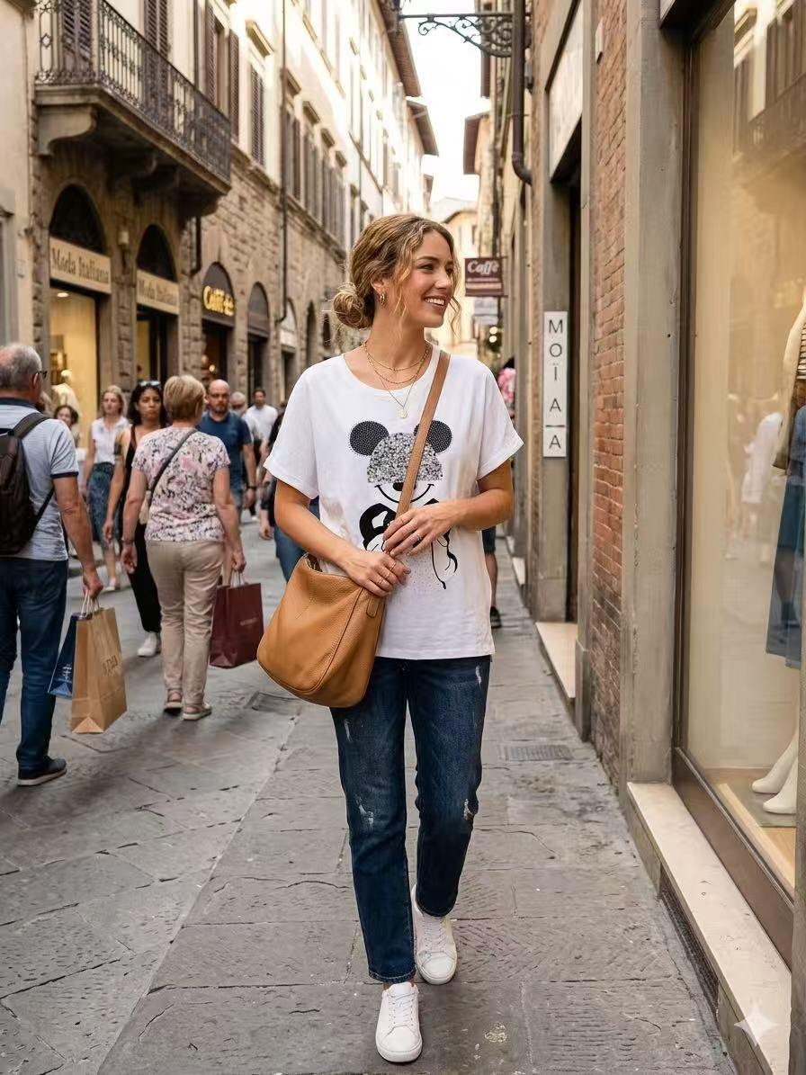ZOT005WH Mickey Print Cotton T-Shirt White