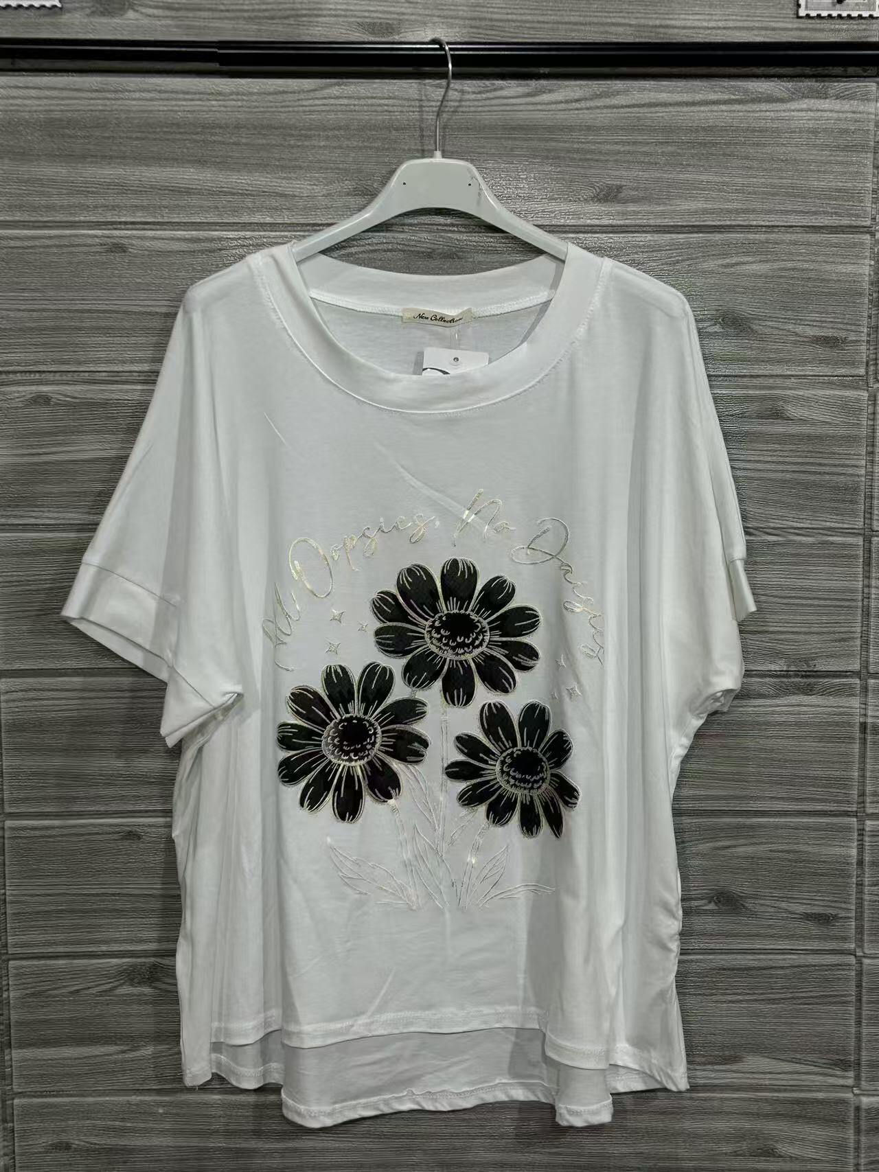 ZOT004WH Sunflower Print Cotton T-Shirt White