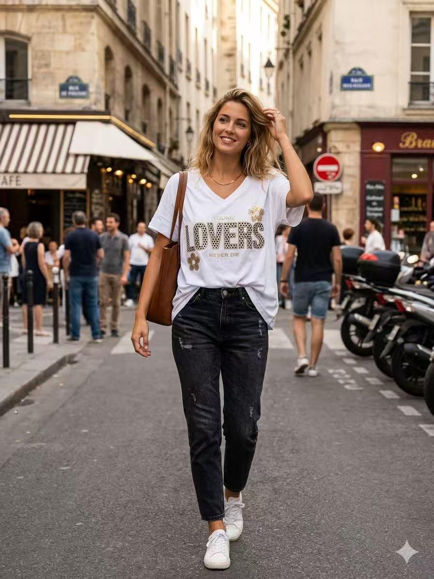 ZOT001WH Lovers Print Cotton T-Shirt White