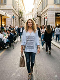 ZOT077SB Poetry Print Cotton Top Sky Blue