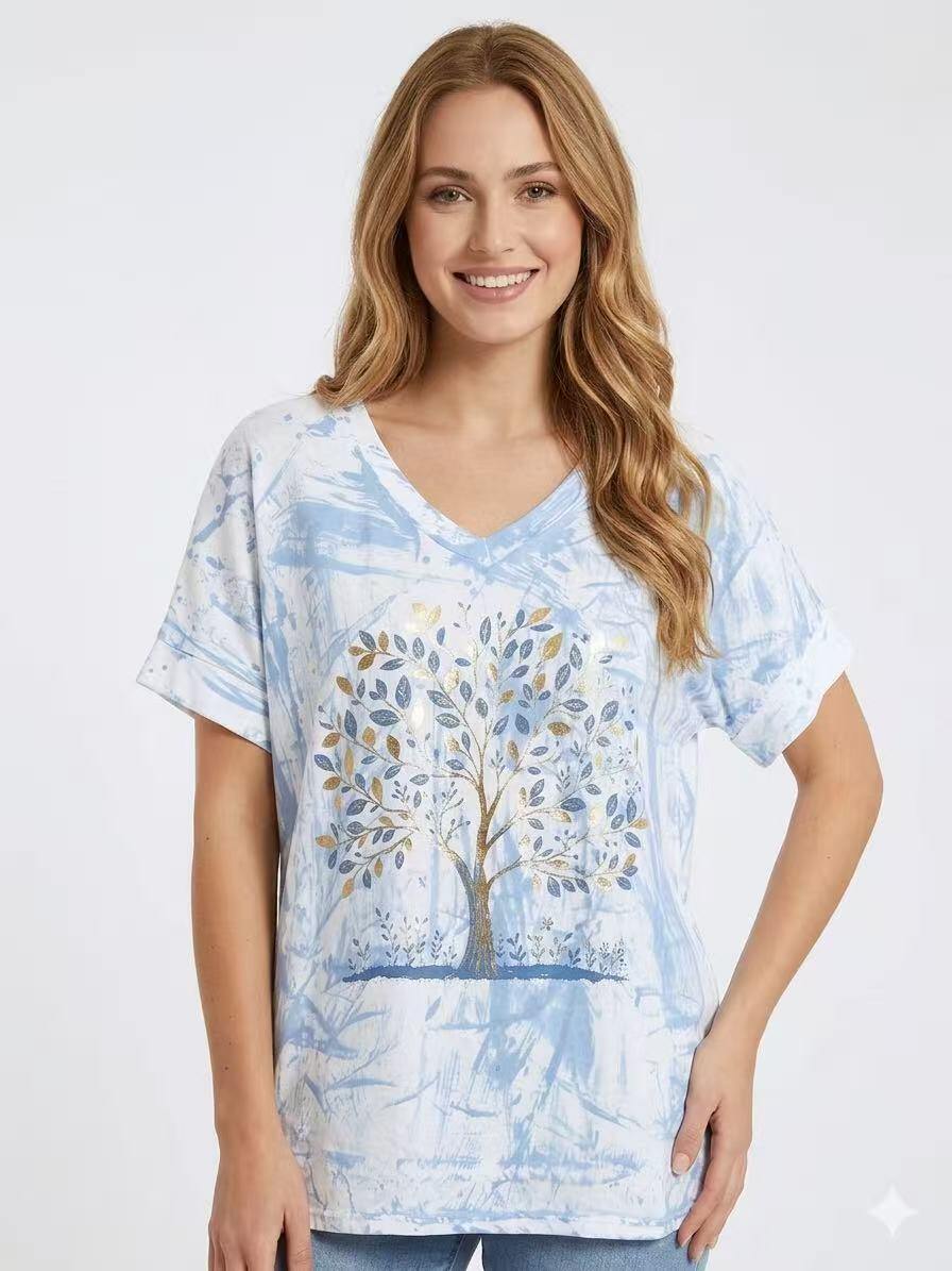 ZOT049SB Tie-Dye Butterfly Cotton T-Shirt Sky Blue