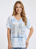 ZOT049SB Tie-Dye Butterfly Cotton T-Shirt Sky Blue