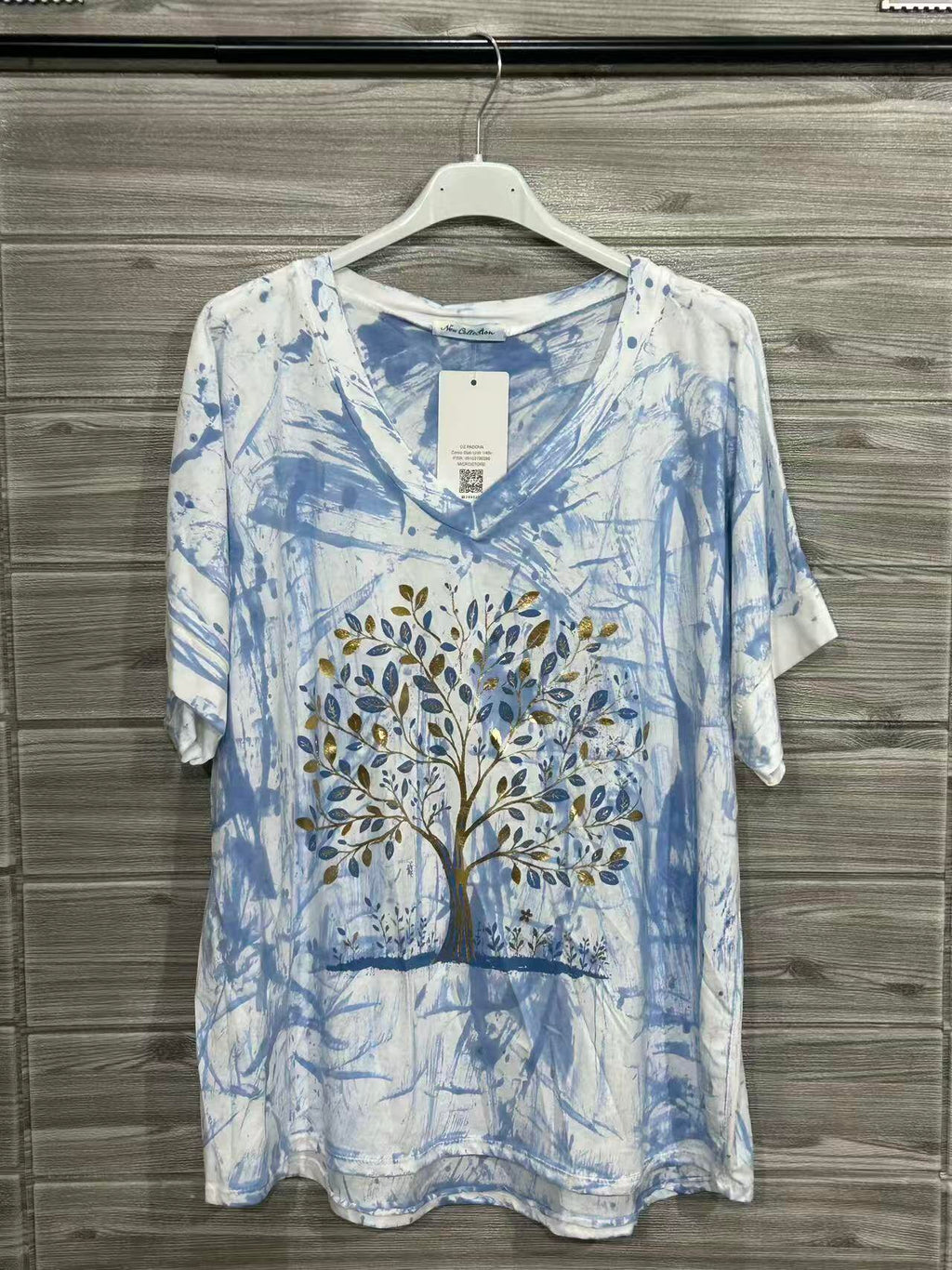 ZOT049SB Tie-Dye Butterfly Cotton T-Shirt Sky Blue