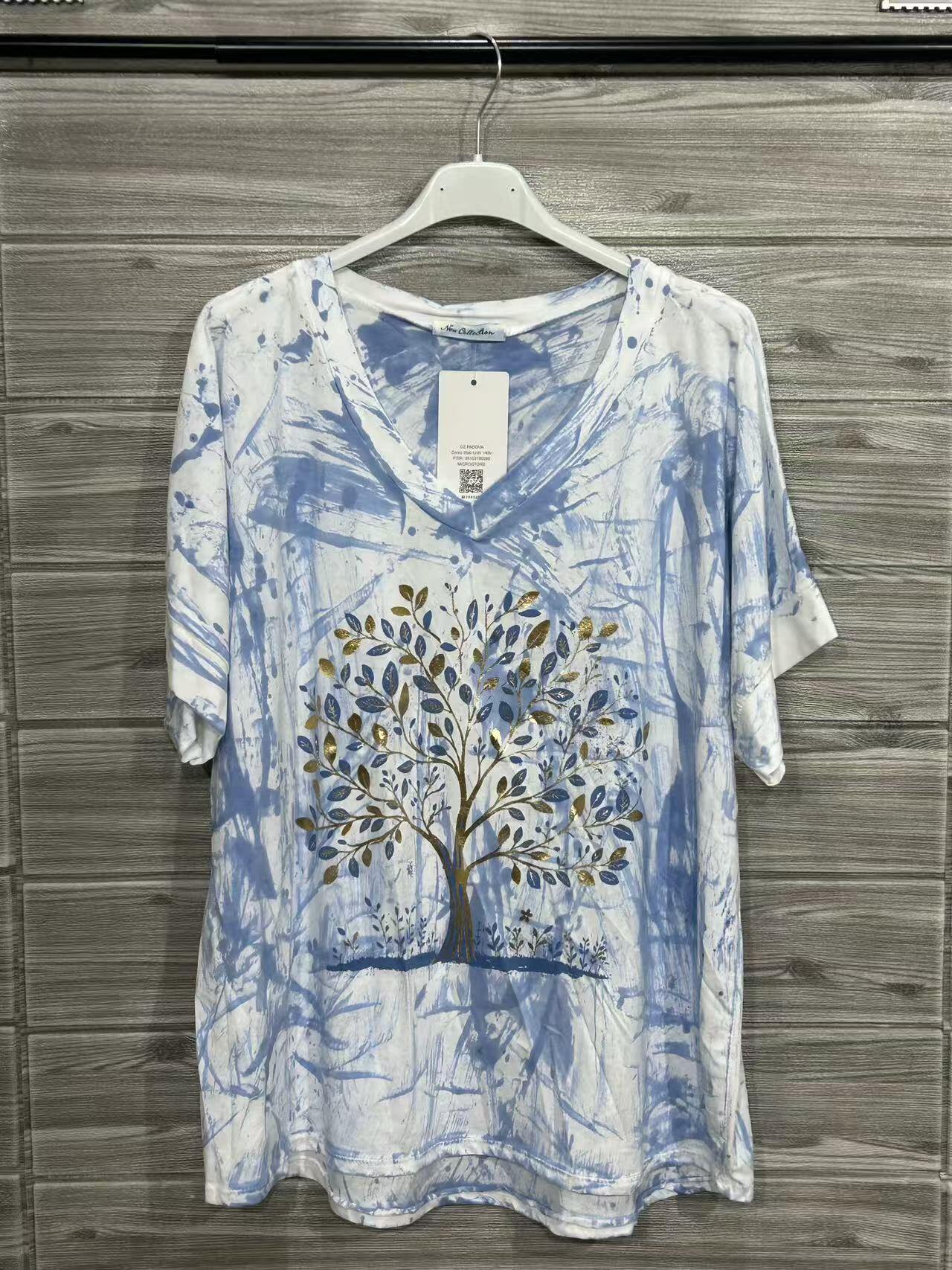 ZOT049SB Tie-Dye Butterfly Cotton T-Shirt Sky Blue
