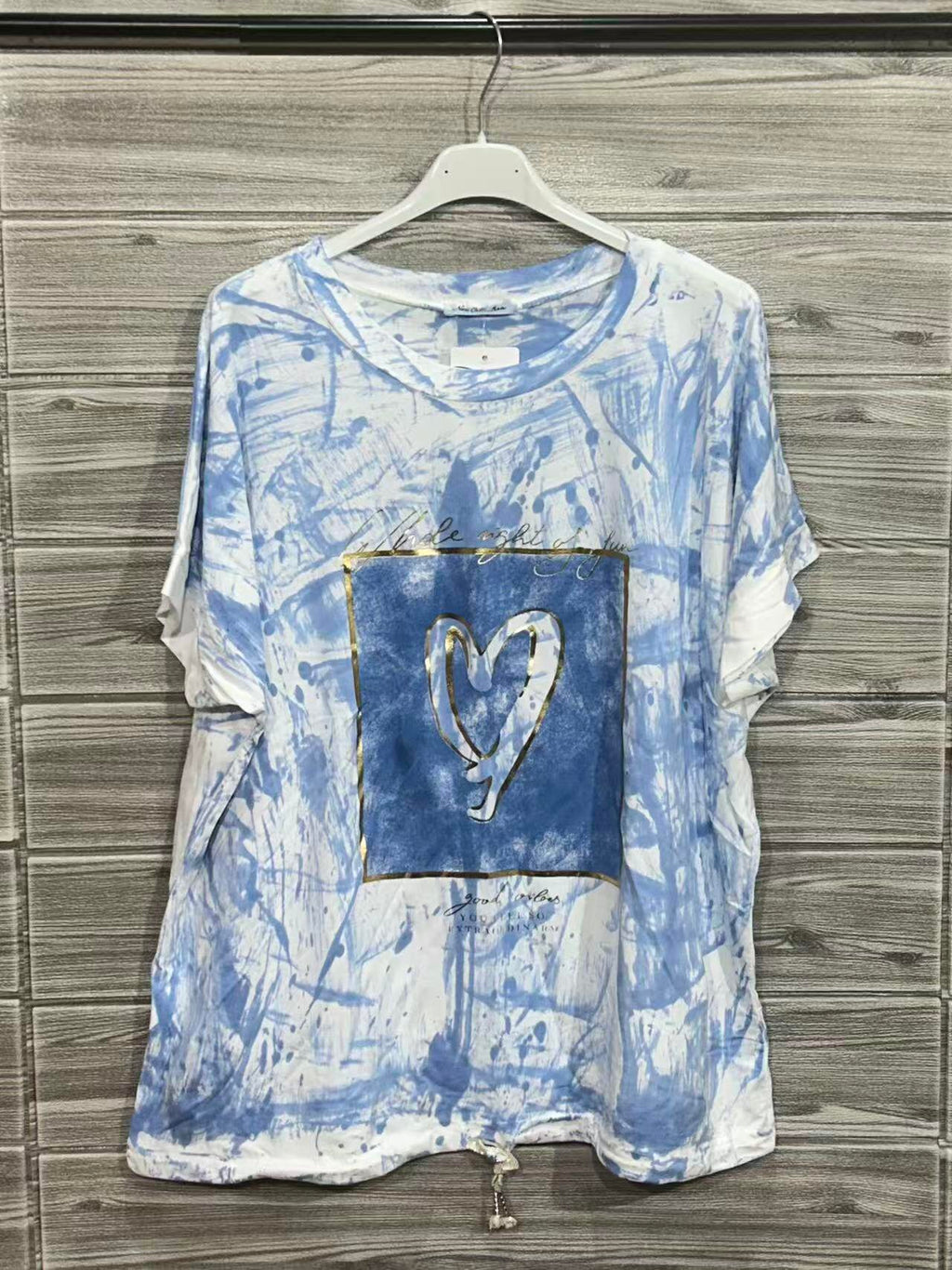 ZOT048SB Heart Tie-Dye Cotton T-Shirt Sky Blue