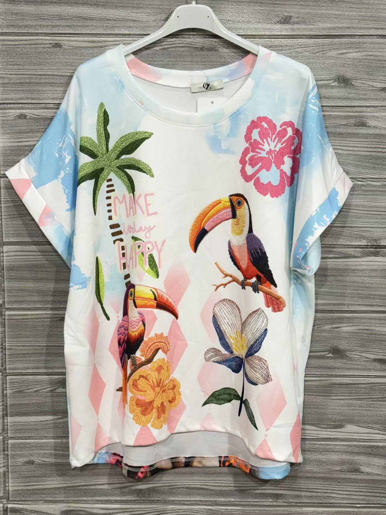 ZOT046SB Girl Print Cotton T-Shirt Sky Blue
