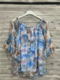 ZOT044SB Romantic Floral Cotton Top Sky Blue