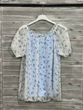 ZOT043SB Floral Off-Shoulder Cotton Top Sky Blue
