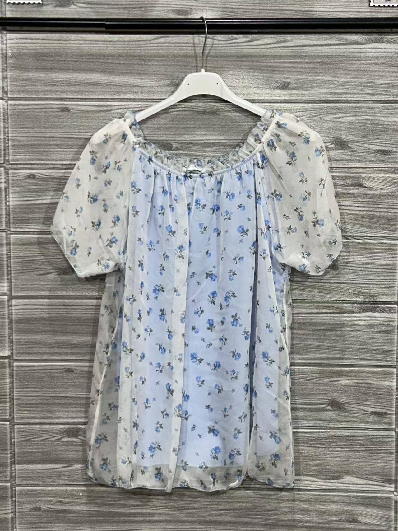 ZOT043SB Floral Off-Shoulder Cotton Top Sky Blue