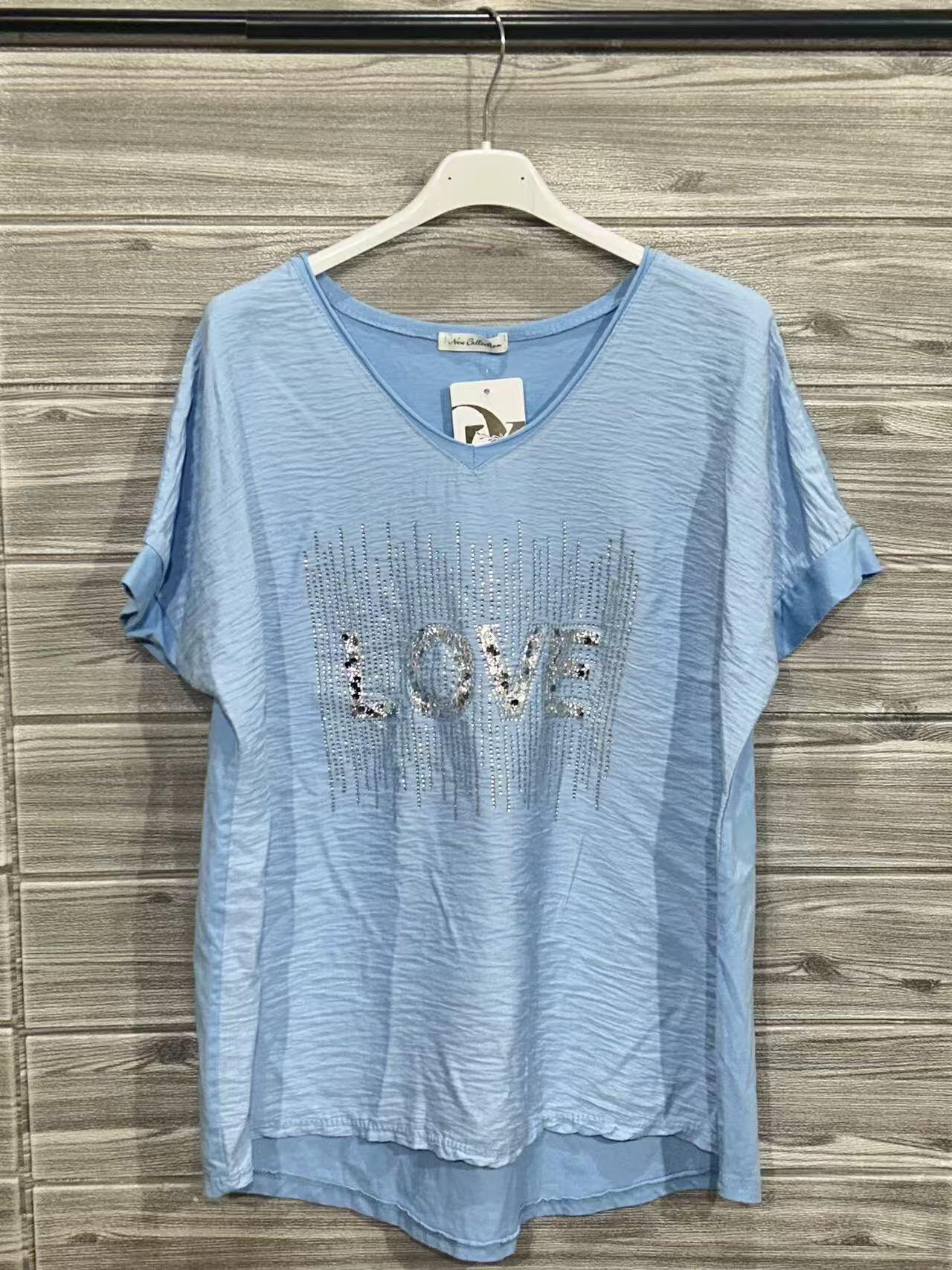 ZOT037SB Love Print Cotton T-Shirt Sky Blue
